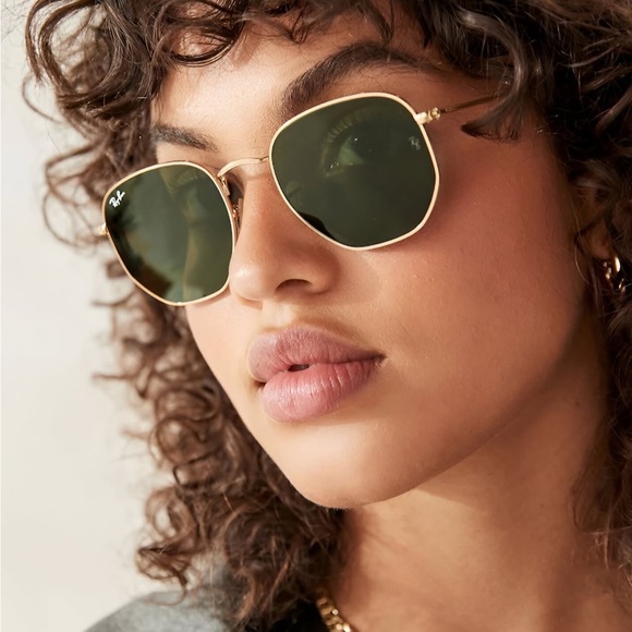 New authentic ray ban Gold hexagonal flat Sunglasses - Picture 3 of 7